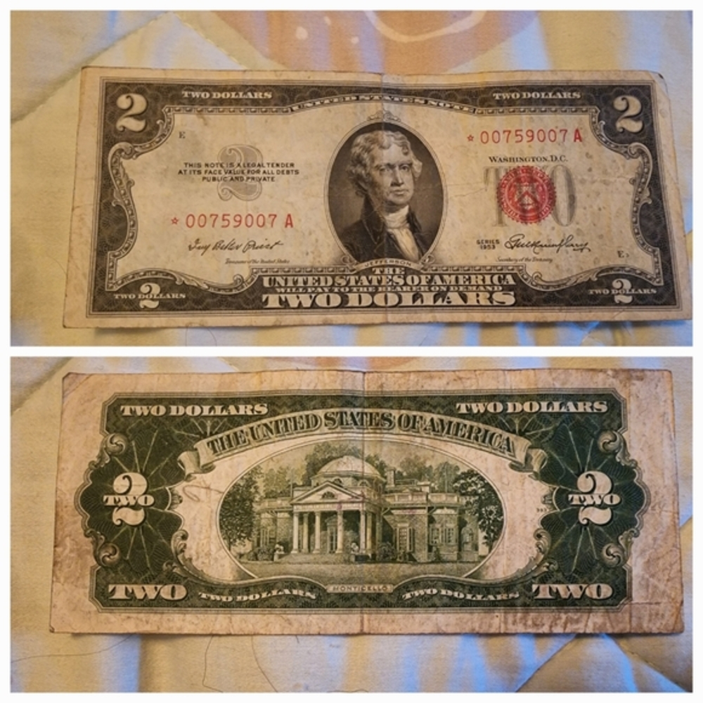 1953 2 dollar Red Seal plus Star !!  1953 🌟